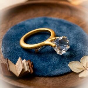 Vintage 80s Oversized Engagement Ring Brooch Matte Gold Solitaire